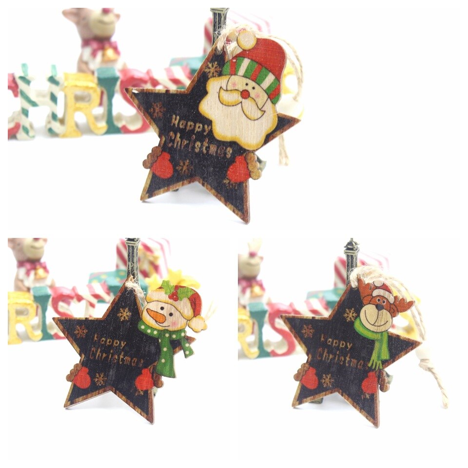 5-6PCS/LOT.Merry christmas tree hanger Santa Snowman elk pendant Wood crafts Christmas tree decoration Kindergarten ornaments