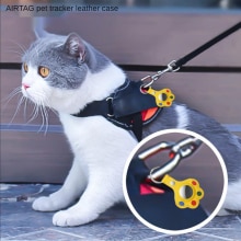 Geschikt Voor Apple Tracker Beschermhoes Anti Verlies Airtag Lederen Pu Leather Cover Hond Voetafdrukken Kitten Huisdier Hanger