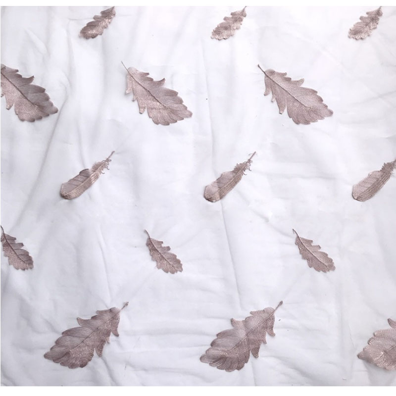 Tylli pehmeä kirjailtu iso höyhen pitsi verkkokangas vaatetus mekko kirjonta vaatekangas harsokangas