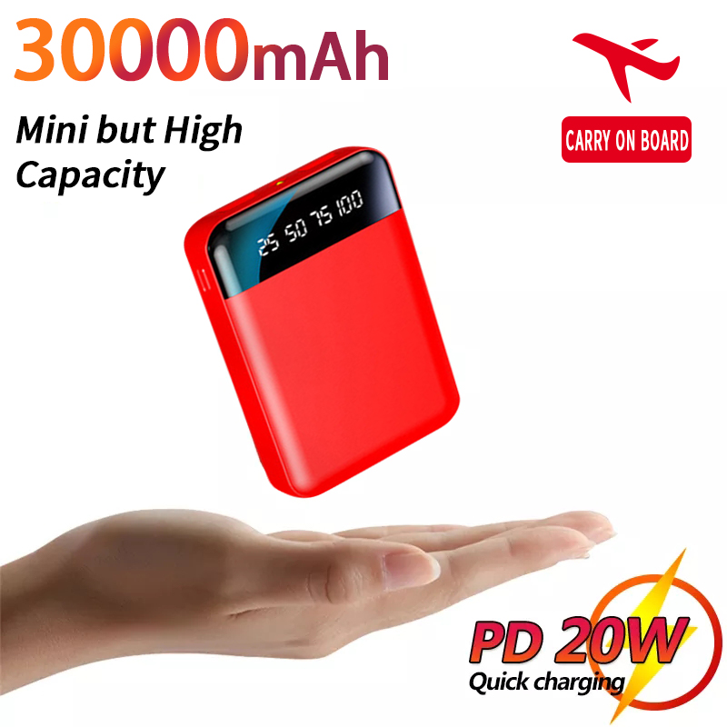 Mini Fast Charging Power Bank 30000mAh Portable HD Digital Display Pocket PowerBank with Flashlight For iPhone Xiaomi