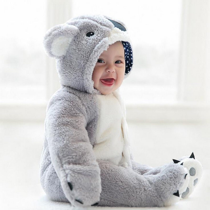 Spædbarn romper baby drenge piger jumpsuit nyfødt tøj hætteklædt toddler baby tøj søde koala romper baby kostumer