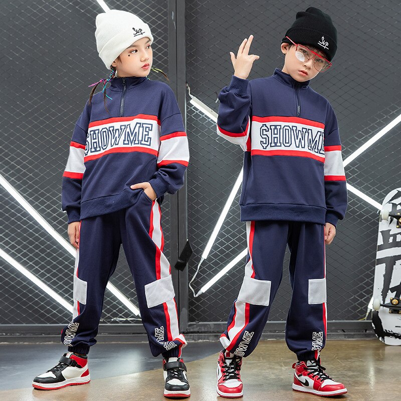 Spring Two Pieces Children's Sports Suit Boys Hip-hop Street Dance Clothes Girls Jazz Breaking Outfit Kids Clothing