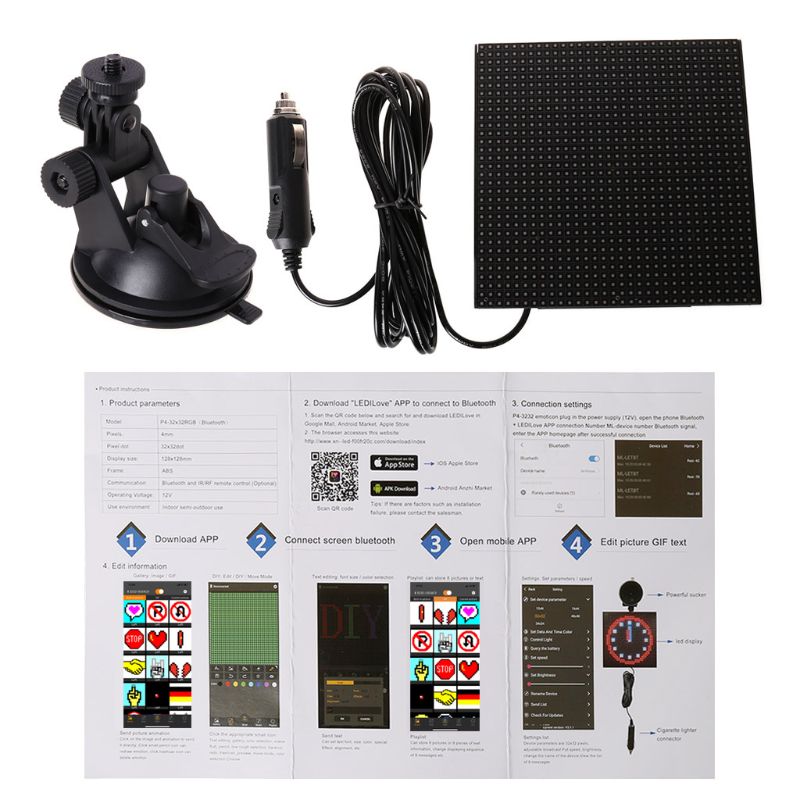 Full color draadloze bluetooth App controle auto LED Display Screen Scrolling LED Teken, Rijden instructie, foto GIF Licht E65A