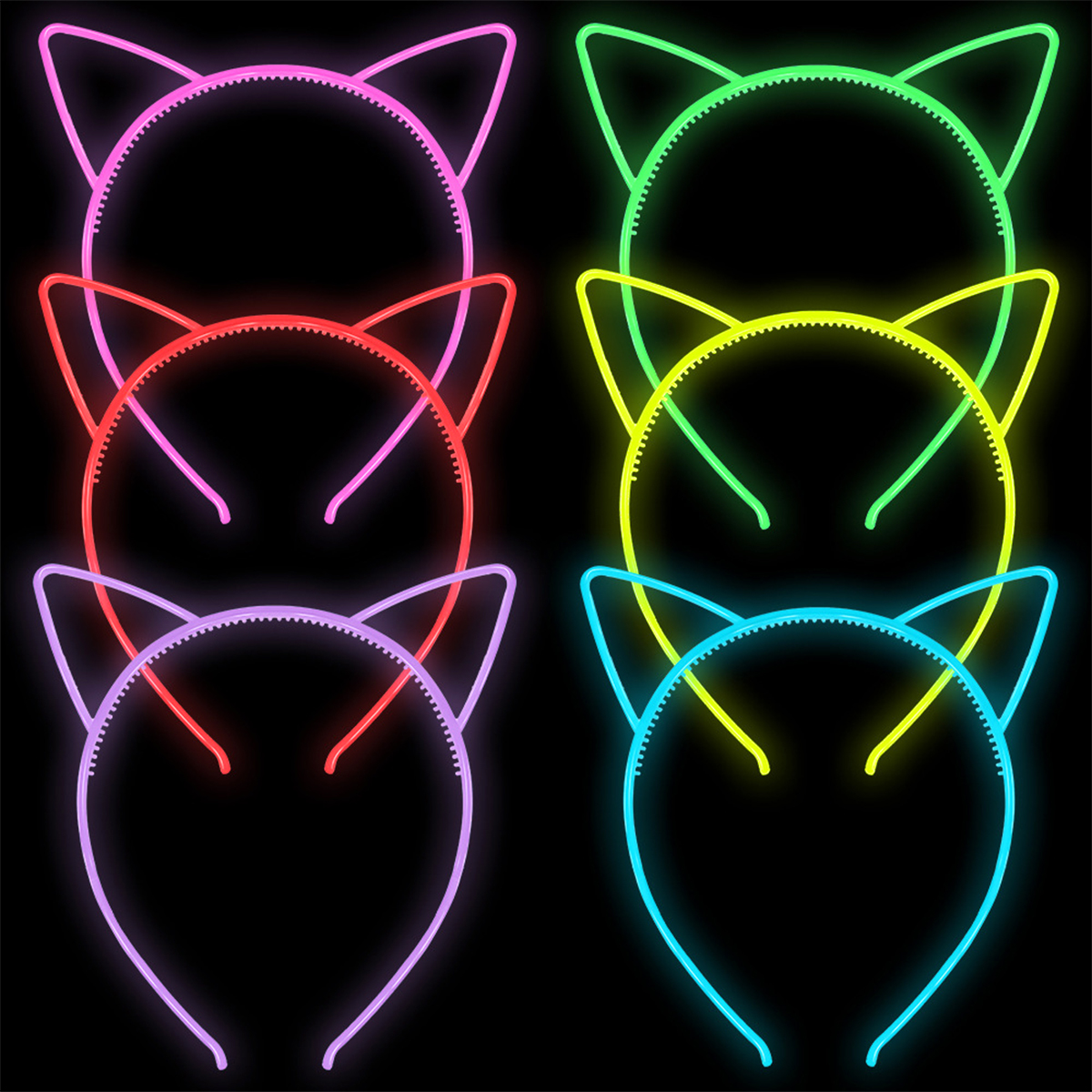 Aro de pelo fluorescente, diadema de plástico que brilla en la oscuridad, suministros para fiestas, fotomatón para decoración de cumpleaños, boda, Baby Shower, 6 uds.