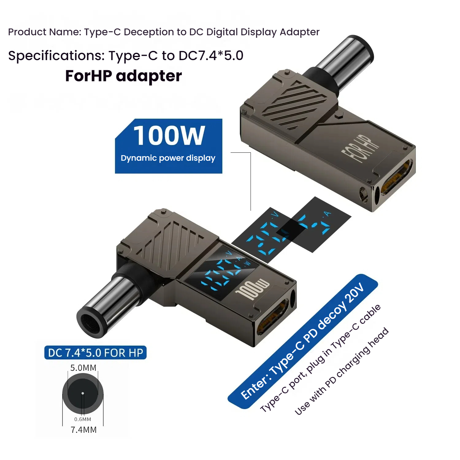 PD 100W Ładowarka do laptopa Adapter 5A 20V Złącze żeńskie Typ-C do DC Męskie Wtyczka Konwerter Do Lenovo/HP/DELL: WIELO