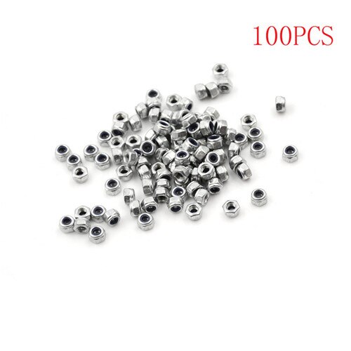 100 stk rustfritt stål sølvfarget nylock nyloninnsats sekskantlåsemuttere  m3 x 0.5mm