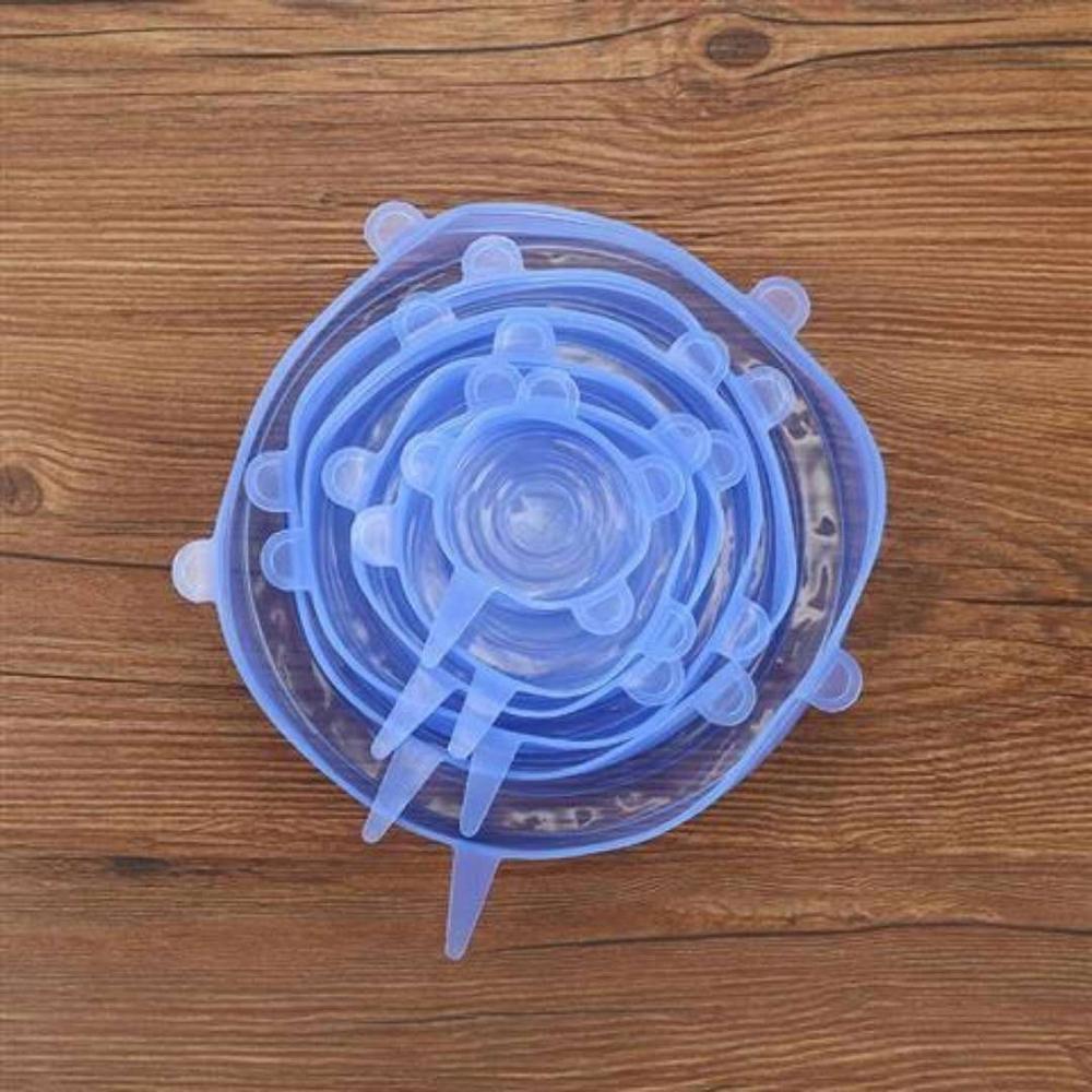 6 Pcs/Set Reusable Silicone Food Wrap Stretch Vacuum Seal Cover Saran Wrap Kitchen Organization Food Fresh Keeping Sealed lids: Blue