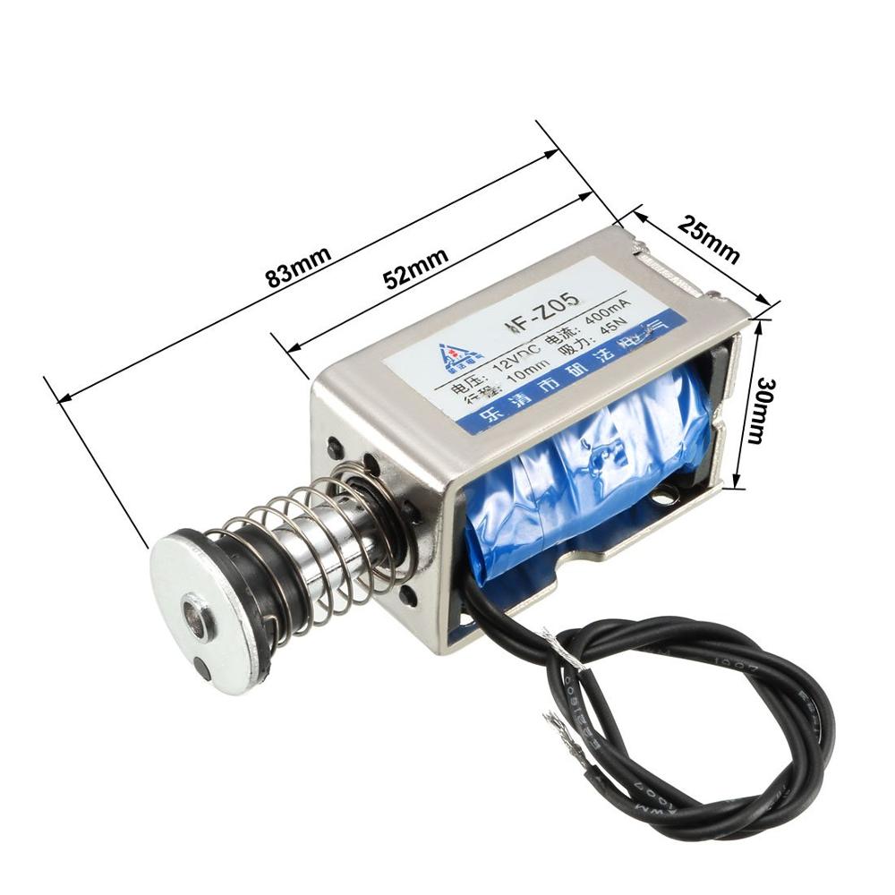 JF-Z05 Solenoid Electromagnet DC12V/24V 400mA 10mm Stroke 45N 4.5Kg 9.9LB Force Open Frame Type