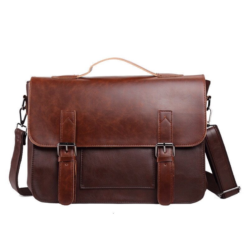 Heren Tas Grote Capaciteit Lederen Retro Aktetas Schoudertas Riem Mannen Zakelijke Handtas Zwarte Tas Bolso Bandolera Hombre Sac Homme: Brown1