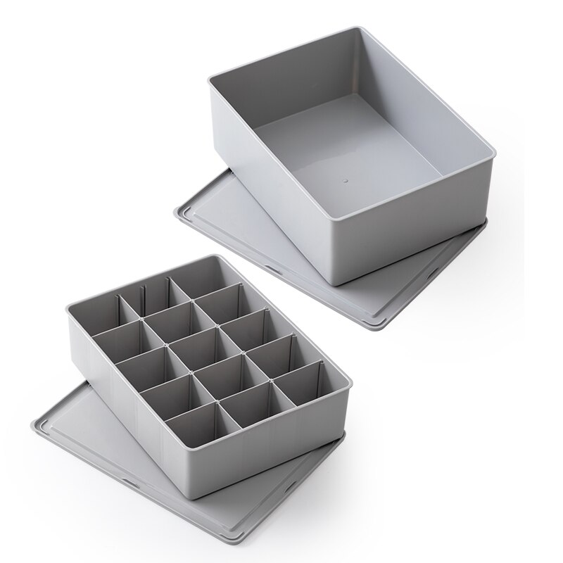 Adjustable Drawer Makeup Organizer Cabinet Organiser Plastic Dividers For Drawers Clothes Organizers Tray For Cosmetic: 15Grid And Box-Gray