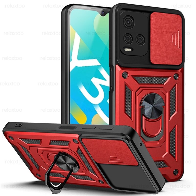 Slide Camera Shockproof Armor Case Voor Vivo Y33S Y 33S V2109 6.58 &quot;Auto Magnetische Ring Holder Stand Cover vivoy33s Beschermen Shell: Red-07