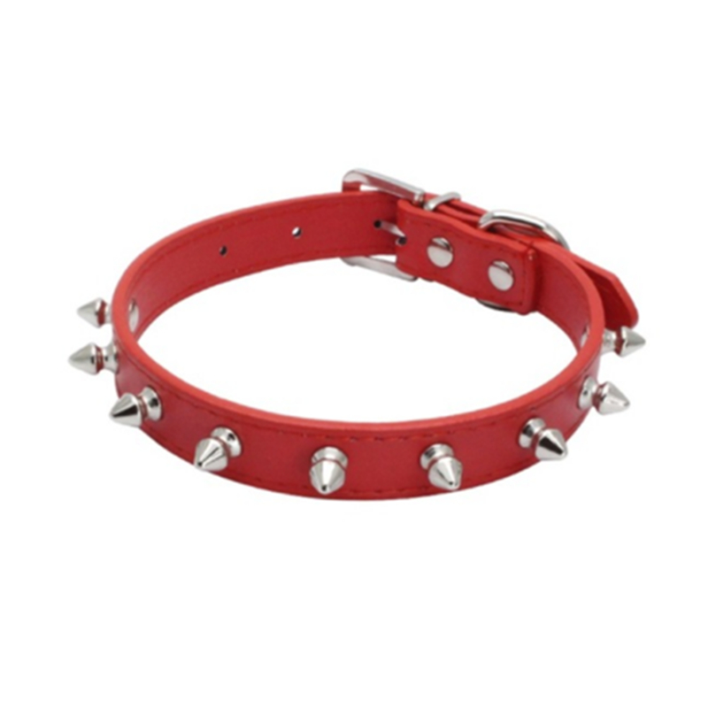 Huisdier Honden Halsbanden Pitbull Bulldog Verstelbare Kraag Hals Collare Riet Leer Klinknagel Spiked Puppy Ketting Bezaaid: Red / XS