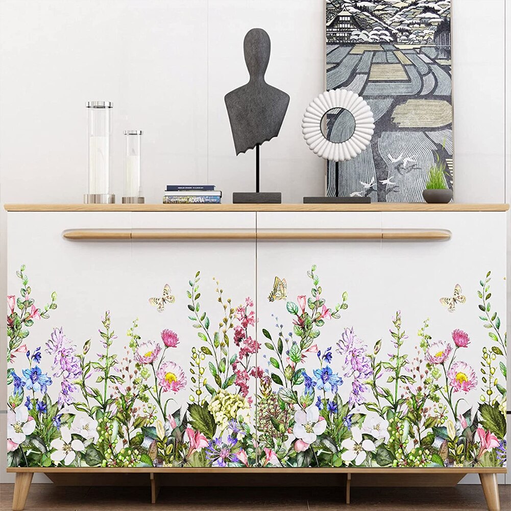 DIY Decorative Film Self Adhesive Wall Paper Furniture Renovation Stickers Kitchen Cabinet Flowers Wallpaper Home Kitchen Decora