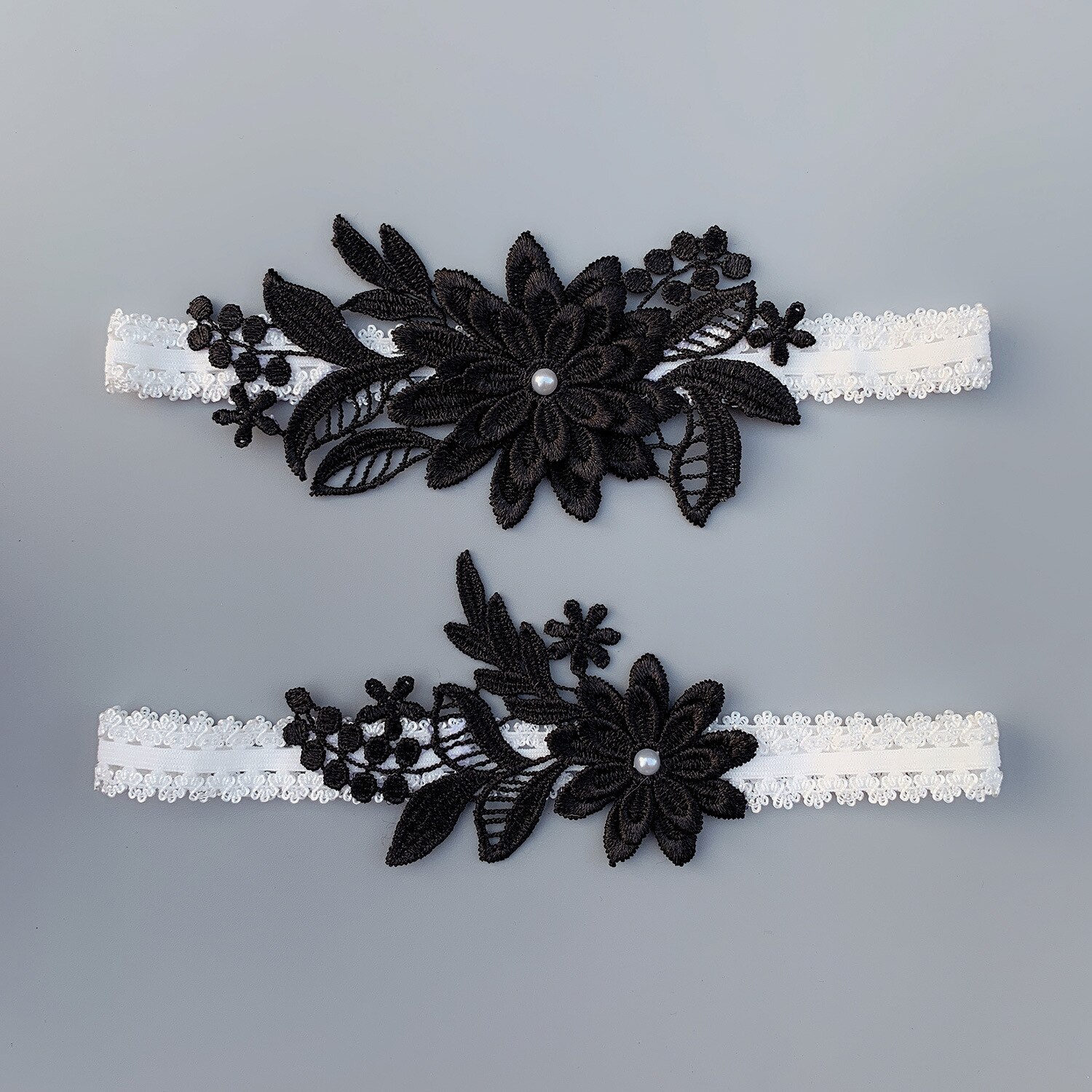 Wedding Elastic Garter Flower Pearl Sexy Garters Women Bride Thigh Ring Bridal Lace Leg Ring Many Colors: Black
