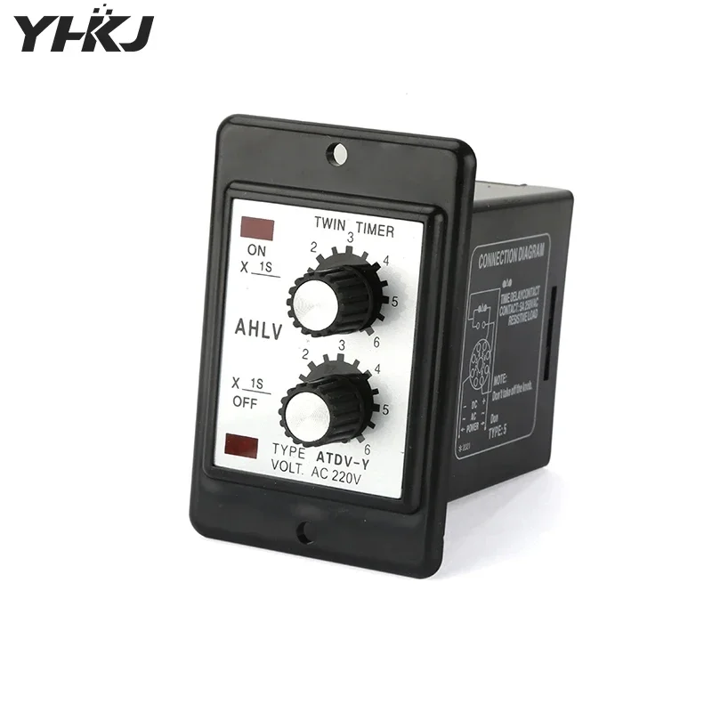 Adjustable Dual Time Relay Repeat Cycle Timer ATDV-Y ON OFF 3S/6S/12S/30S/60S/3M/6M/12M/30M/60M 220V Twin Timer With Socket Base