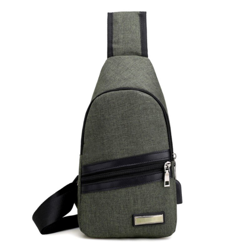 Male External USB Charge Chest Bags Men Chest Pack Antitheft Travel Crossbody Bag For Men Casual Sling Shoulder Bag packpack: Army Green