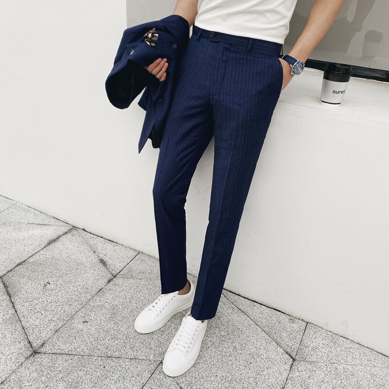 Klassieke gestreepte pakbroek heren casual zakelijke broek heren slim fit formele broek pantalon kostuum