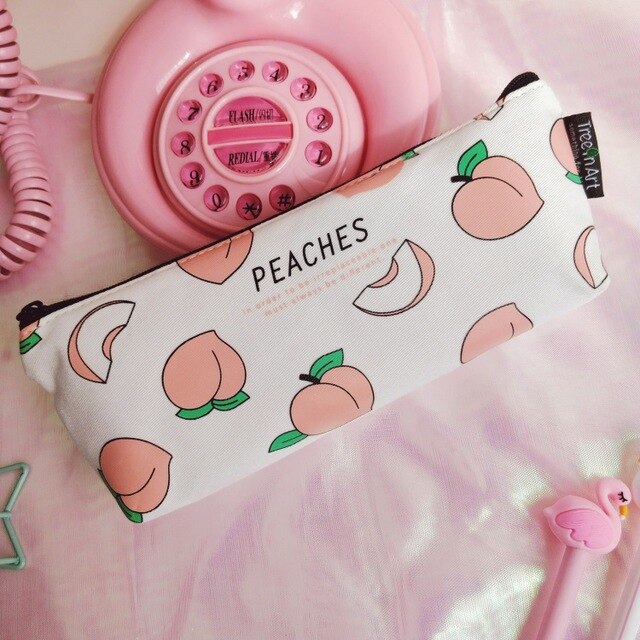 1pcs Cute Peach Pencil Case Plush Big Capacity Pencil Bag for Girls Kids Children Office School Supplie Stationery: 3