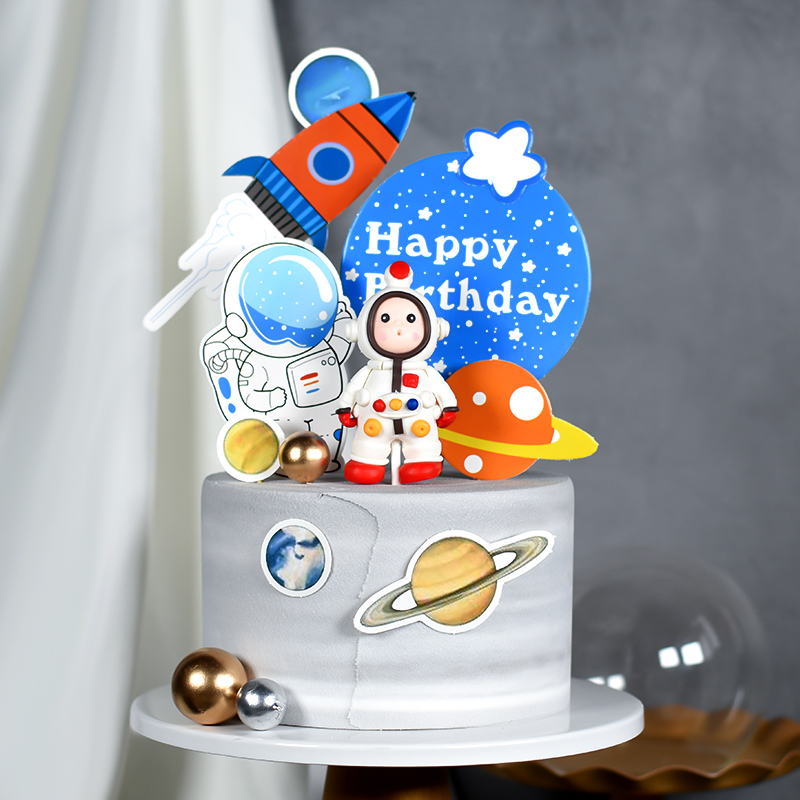Cakelove 1 set astronaut Spacecraft Rocket Universe Cake Topper with Toothpick for Birthday Party Decoration Dessert