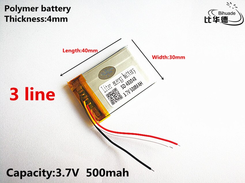 3 lijn Goede Qulity 3.7 V, 500 mAH, 403040 lithium Polymeer ion/Li-Ion batterij voor SPEELGOED, POWER BANK, GPS, mp3, mp