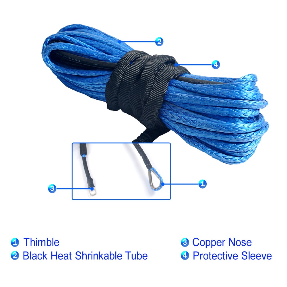 1/4" x 50' 7700LBs Synthetic Fiber Winch Line Cable Towing Rope With Sheath ATV UTV Blue Traction Rope Solid