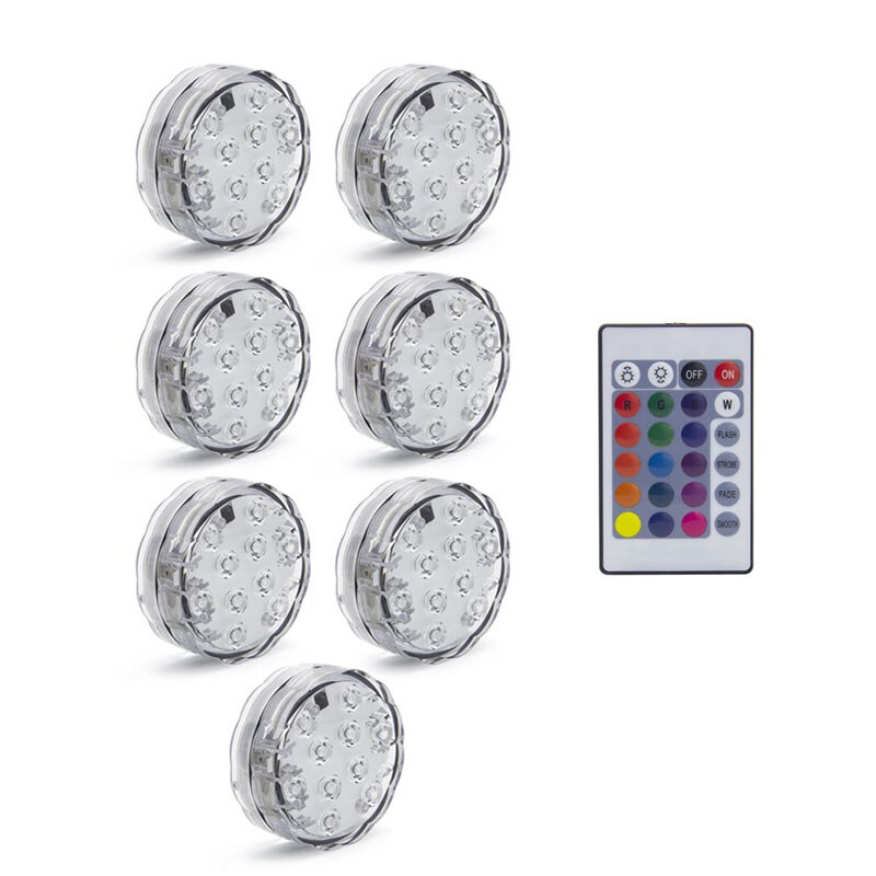10 LED Remote Controlled RGB Submersible Light Battery Operated Underwater Night Lamp Outdoor Vase Bowl Garden Party Decoration: 1 control  7 lghts