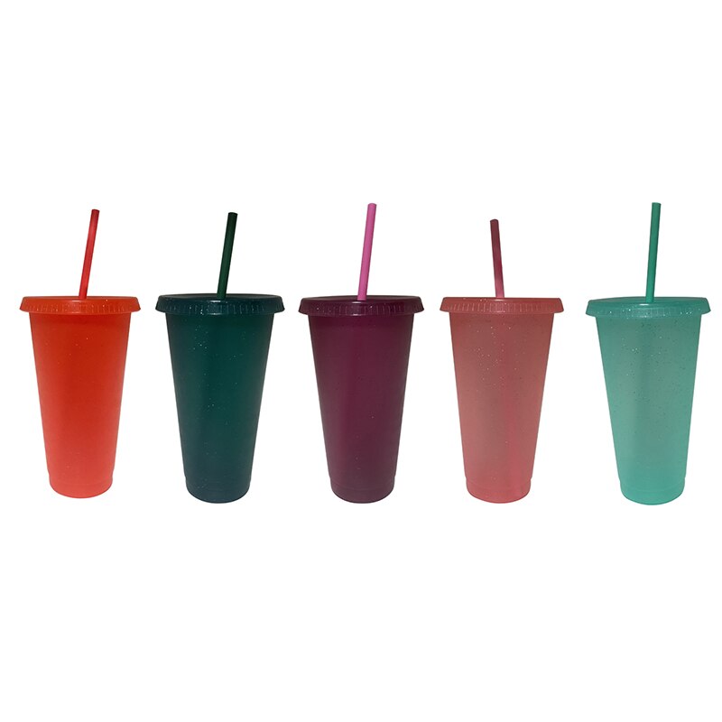 Tasse de voyage créative en plastique avec paille, 5 pièces, 700ml, pour boisson fraîche, café, jus de thé, Smoothie, réutilisable
