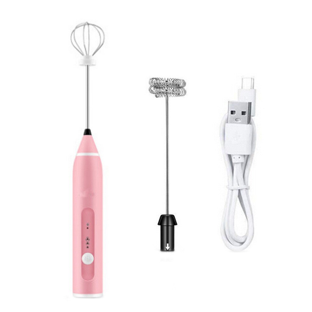 Electric Mixer Rechargeable Milk Shaker Maker Frother Foamer USB Charging Egg Beater Handheld 3-Speed Adjustable Blender #js5: Pink 
