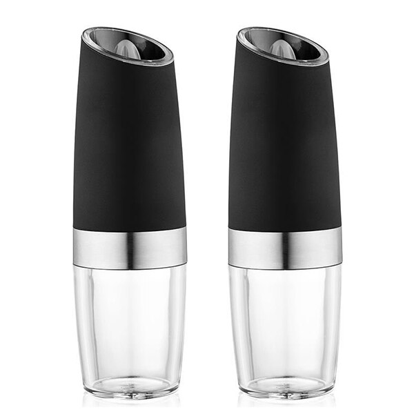 saengQ Electric Pepper Grinder Pepper Mill Stainless Steel Automatic Gravity Induction Salt Kitchen Spice Grinder Tools: black 2pcs