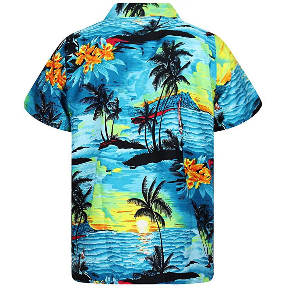 Men's Casual Button Hawaii Print Beach Short Sleeve Quick Dry Top Blouse Surf beach t-shirt &4JJ01