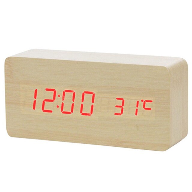 Led Houten Wekker Horloge Tafel Voice Control Digitale Hout Despertador Elektronische Desktop Usb/Aaa Aangedreven Klokken Tafel Decor: T