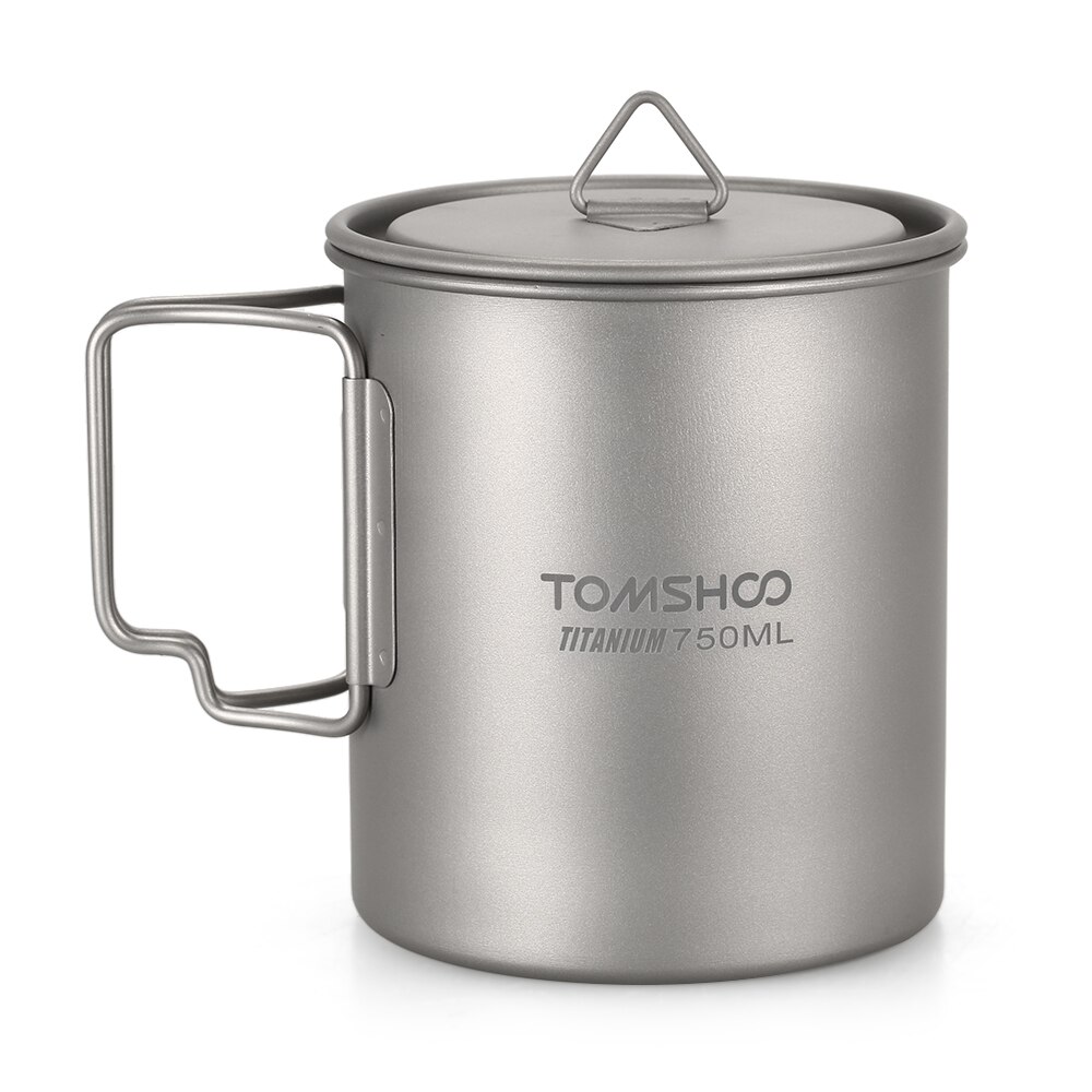 TOMSHOO 750ml Ultraleicht Titan Topf Faltbare Griff Titan Wasser Becher Tasse draussen Camping Kochen Picknick Mit Deckel: ohne Deckel