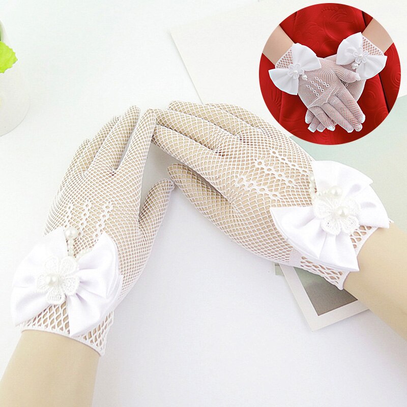 Gants blancs en maille et dentelle pour filles, 1 paire, mitaines fines de princesse pour enfants, de fête à la