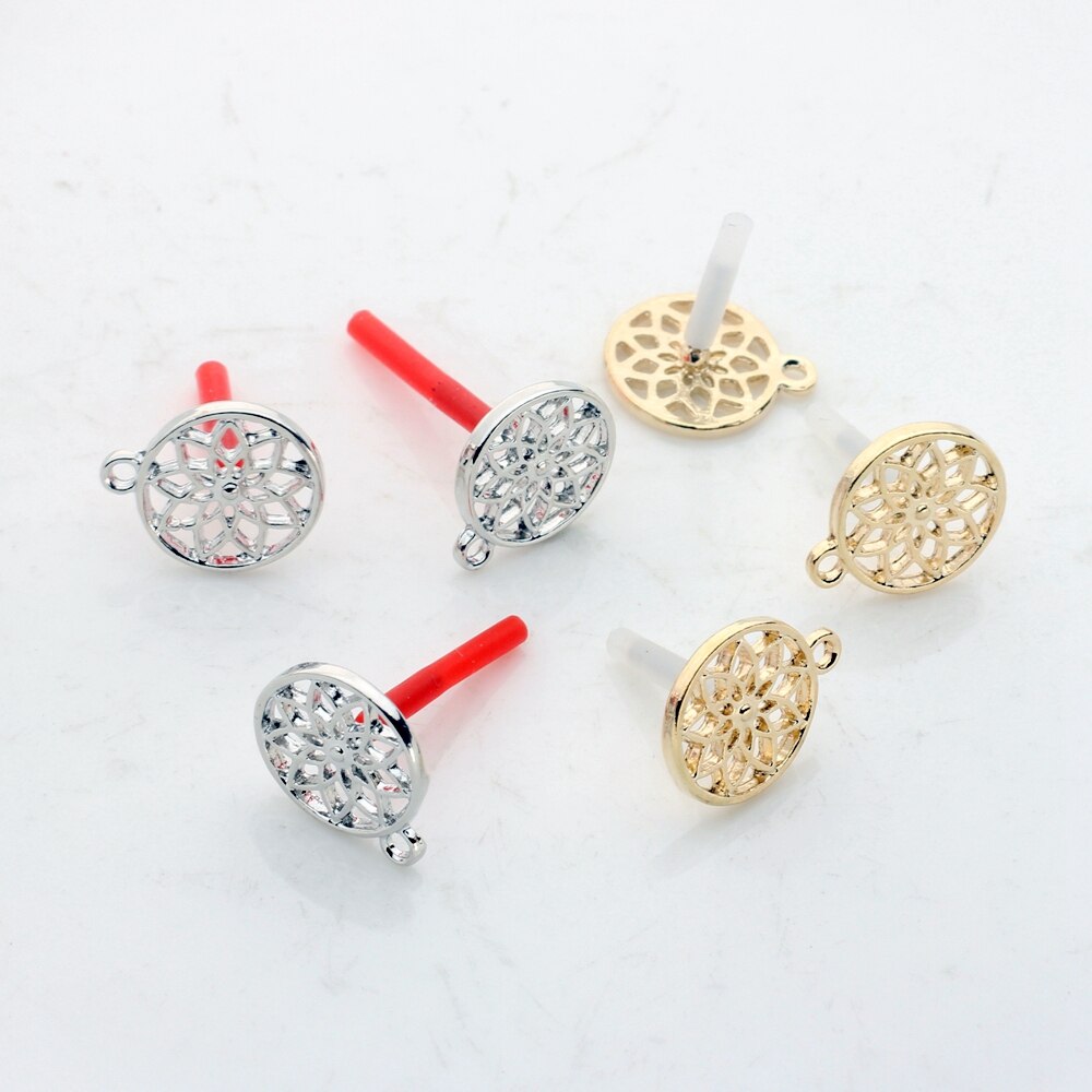 Zink-legierung Goldene Runde Blumen Basis Ohrringe Stecker Charms 6 teile/los DIY Ohrringe Schmuck Machen Zubehör