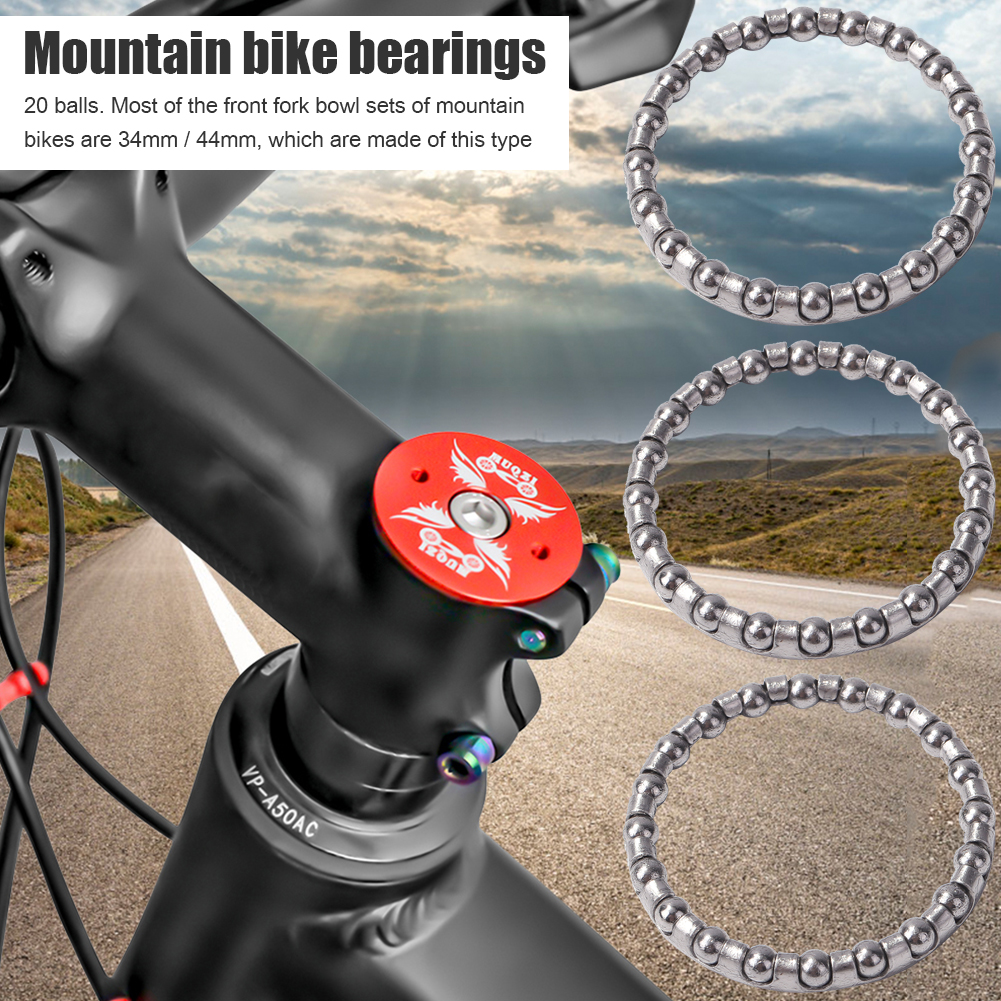 Rolamentos de esferas de bicicleta universal, garfo dianteiro, auriculares, MTB, Mountain Bike, aço, peças da cabeça, 34mm, 44mm, 10Pcs