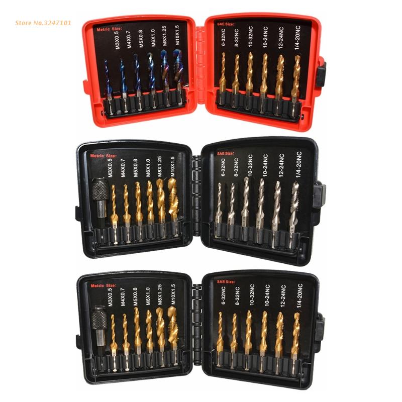Combination Drill Tap &amp; Tap Bit Set 3-in-1 Titanium Coated Screw Tapping Bit Tool for Drilling Tapping Countersinkin