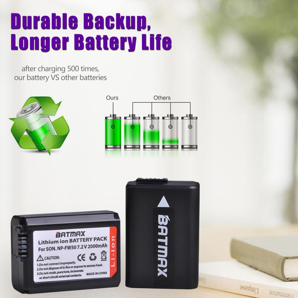 Batmax 2000mAh für Sony NP-FW50 Batterie + LED Dual Ladegerät für Sony a37 eine 7 7R II 7S a7S a7R II a6000 a6400 NEX-7 DSC-RX10 ZV-E10L