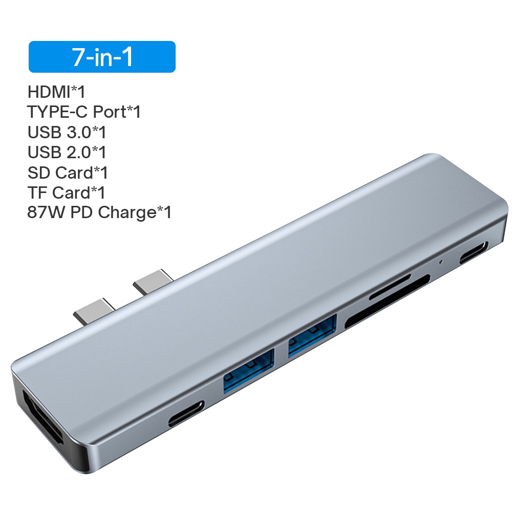 5 In 1 Usb Hub Voor Macbook Pro Air M1 Usb 3.1 Adapter Met 4K Hdmi Tf Sd-kaart reader 87W Pd Lading Ondersteuning Macbook Accessoires: 7 in 1