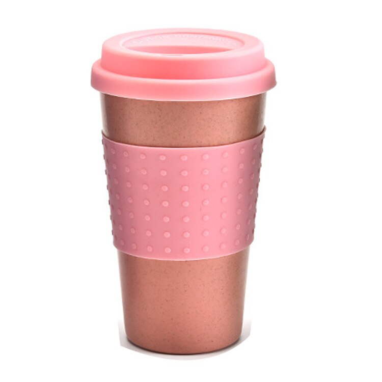 Miljøvennlig kaffe te kopp hvete halm reise vann drikke krus med silikon lokk drikke krus: Rosa