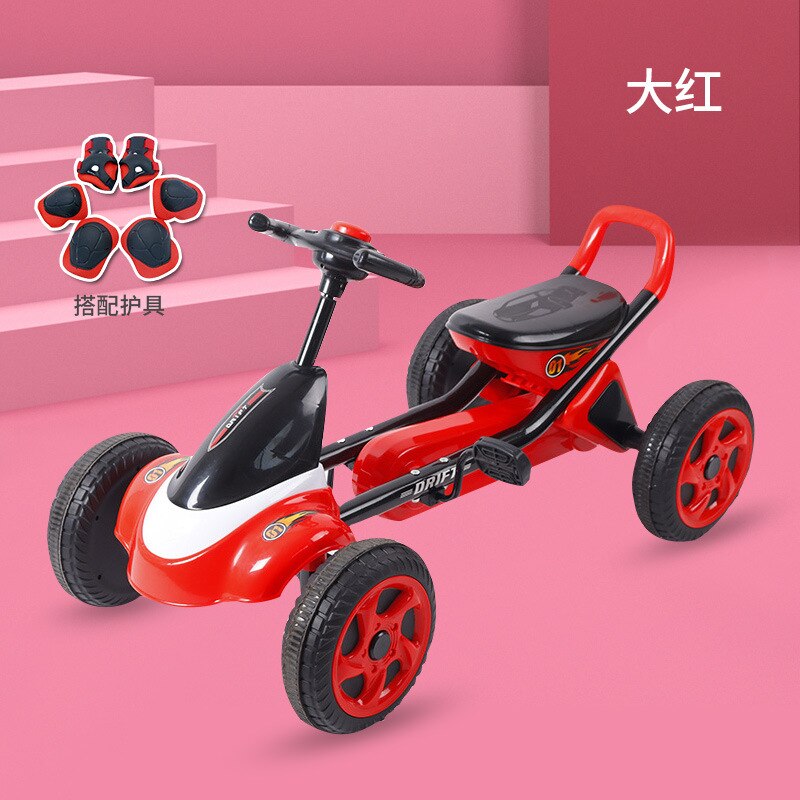 Los niños de cuatro rueda de Go-Kart bebé Pedal bicicleta de ejercicio los niños pueden sentarse cuatro ruedas playa bicicleta Pedal de bicicleta: E02 red protective