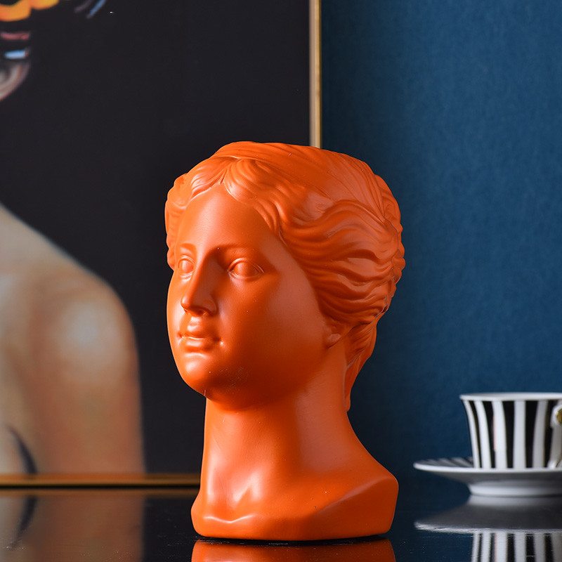 Nordisk harpiks menneskehoved vase blomstervase skulptur moderne hjem dekorative ornamenter blomsterarrangement venus david: Orange