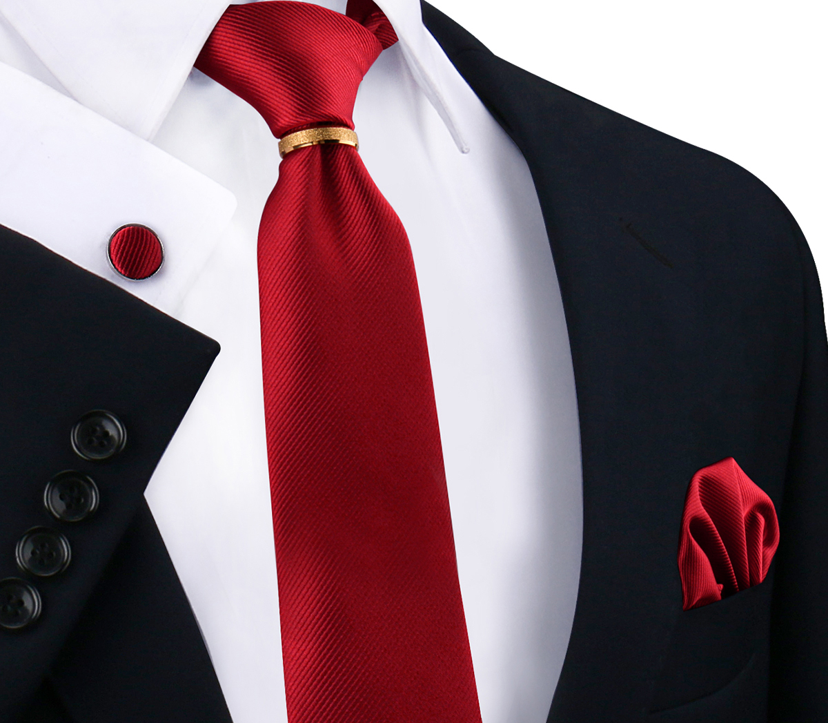 Conjunto de gravatas de seda sólida de luxo para homens gravata lenço abotoaduras com anel de metal dourado broche terno festa de casamento acessórios masculinos