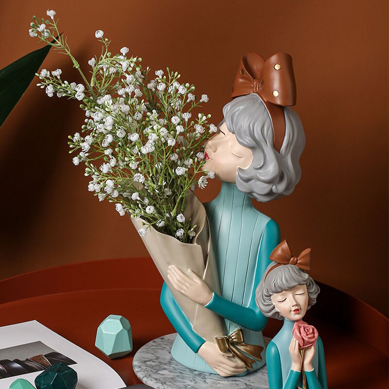 Flower Girl VaseCharacter Resin Art Statue Decoration For Exhibition Hall Living Room Flower Arrangement Ornaments tissue box