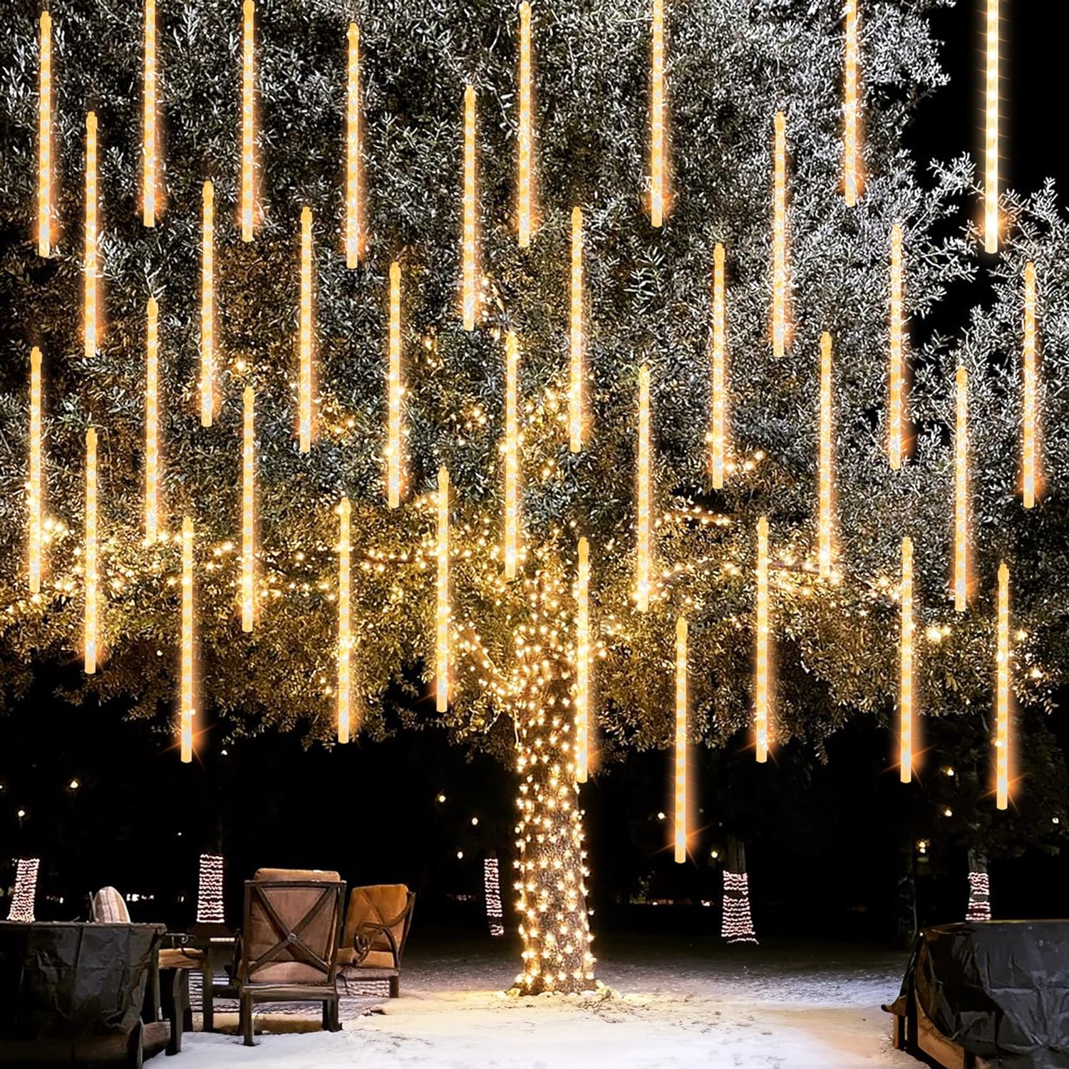Luces de lluvia de meteoritos, cadena de luz LED impermeable, cielo estrellado, calle, Navidad, patio, jardín, decoración colgante de árbol: Azul / Enchufe británico