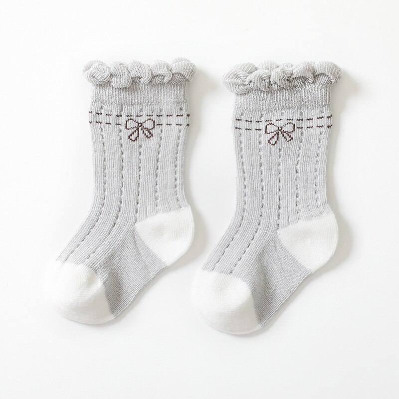 Calcetines finos de algodón para bebé, medias cómodas y transpirables con lazo de encaje, accesorios de para bebé de 0 a 3 años, 1 par: grey / 6-12M