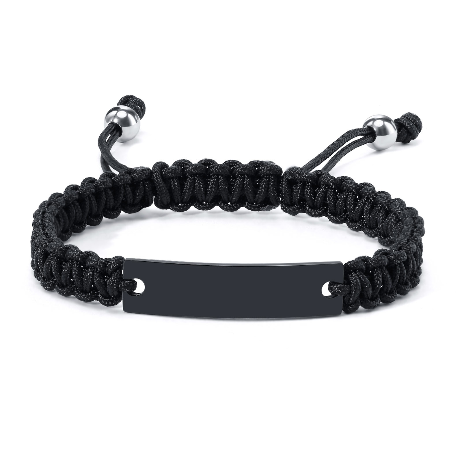 Vnox braccialetto coppia ID in acciaio inossidabile personalizzato gratuito per donna uomo, amanti della catena in corda intrecciata fatti a mano regolabili gioielli regalo BFF: Pistola nera placcata