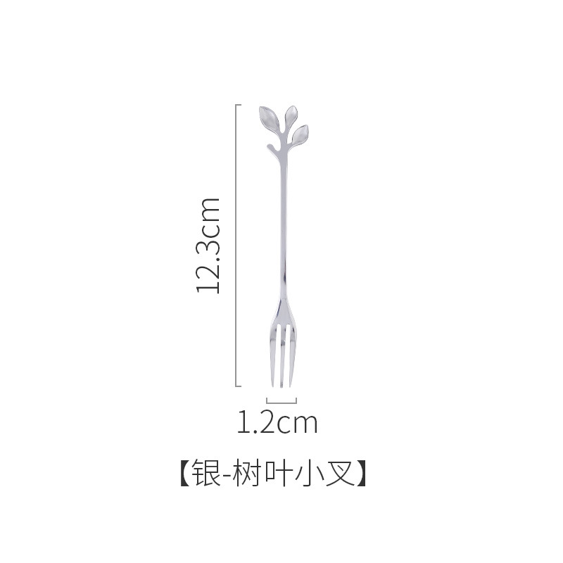 Stainless Steel Swan Dinnerware Set Gold Fruit/Dessert Cutlery Set For Swan Base Holder Silver Leaf Forks Portable Teaspoon: silver leaf fork