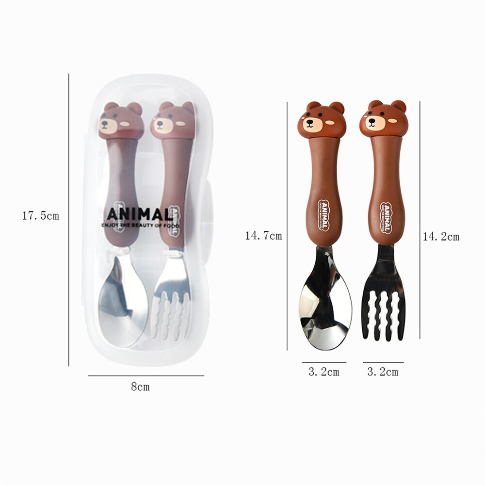 2pcs 304 Animal Stainless Steel Kids Spoon and Fork set Feeding Food Utensils Spoons Cartoon Theme Children Cutlery Tableware