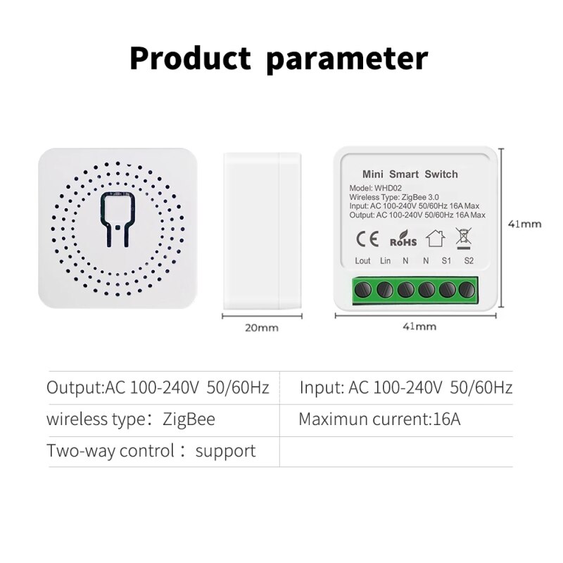 Tuya Zigbee 16A Mini Smart Wifi Switch 2 Way Control, Smart Home Automation Module, Work with Alexa Google Home SmartLife App