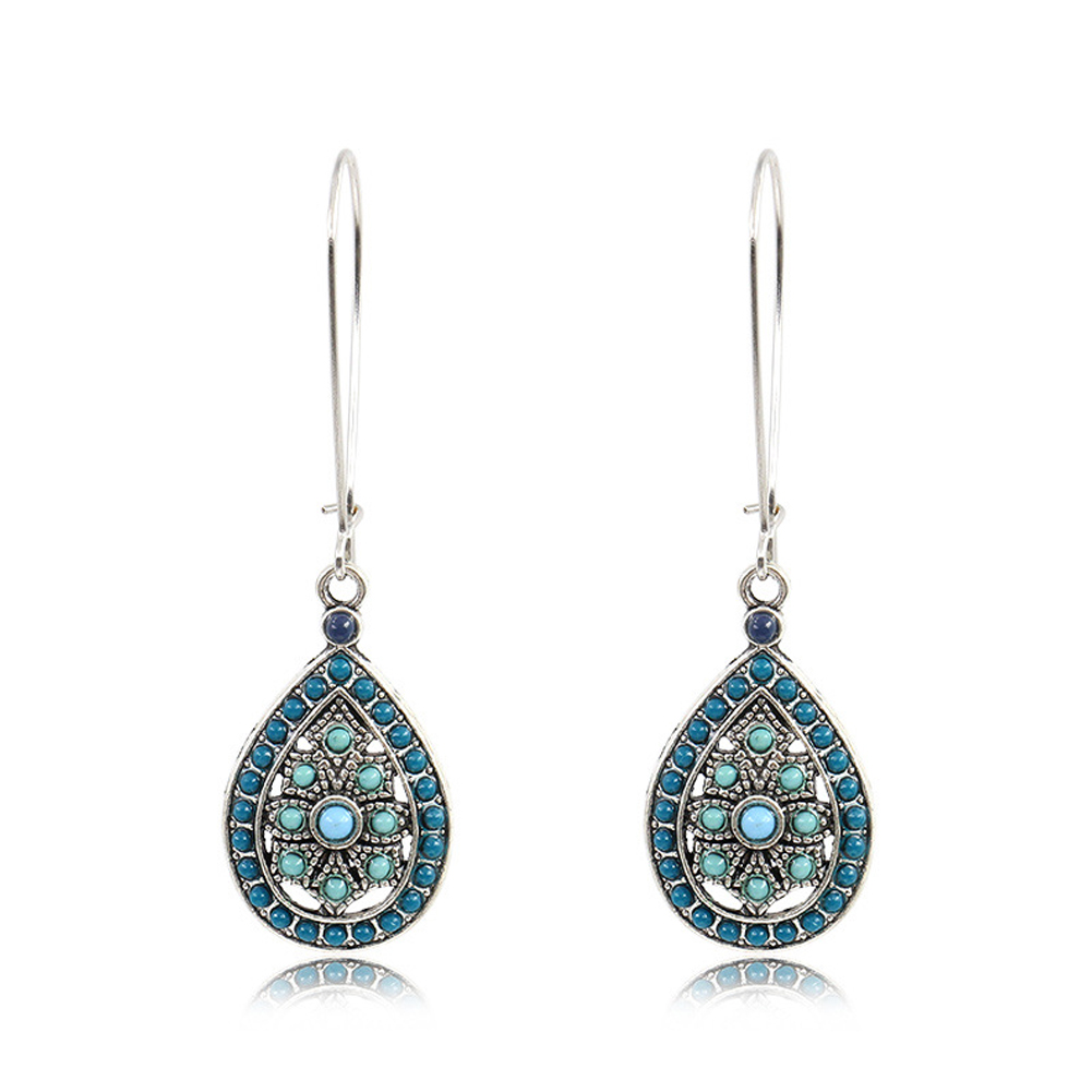 Jahrgang Boho Indien Ethnische Wasser Tropf Perlen Baumeln Ohrringe Für Frauen Weibliche Hochzeit Partei Schmuck Zubehör: Blau